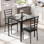 3 Piece Dining Table Set for 2 Space Saving Metal 2 | PricZone