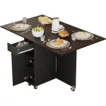 Folding Dining Table with Wheels Storage Rack 1 | PricZone