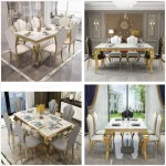 70 Inch Faux Marble Dining Table White Gold 4 | PricZone