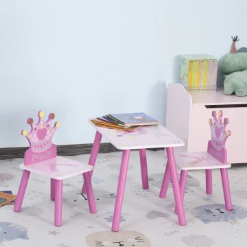 Kids Wood Table and Chair Set Crown Pattern 2