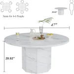 White Faux Marble Round Dining Table for 4 6 2 | PricZone