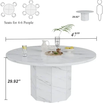 White Faux Marble Round Dining Table for 4 6 2 | PricZone