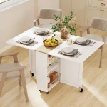 Folding Table with Wheels Drop Leaf Storage Rack 5 | PricZone