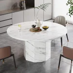 White Faux Marble Round Dining Table for 4 6 1 | PricZone