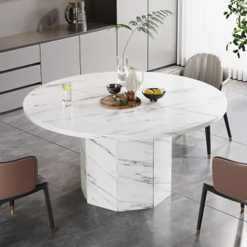 White Faux Marble Round Dining Table for 4 6 1 | PricZone
