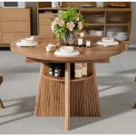 Round Expandable Dining Table 43 59 inch Seats 4 8 3 | PricZone