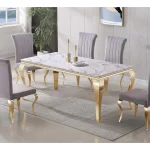 70 Inch Faux Marble Dining Table White Gold 3 | PricZone