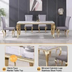 70 Inch Faux Marble Dining Table White Gold 5 | PricZone