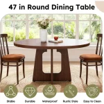 47 inch Round Farmhouse Dining Table for 4 6 Dark 5 | PricZone