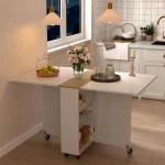 Folding Table with Wheels Drop Leaf Storage Rack 2 | PricZone