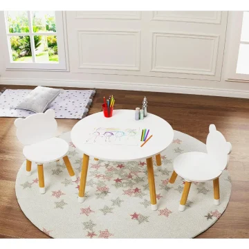 Kids Wooden Play Table Set 3-Piece White 1