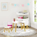 Kids Wooden Play Table Set 3 Piece White 5 | PricZone