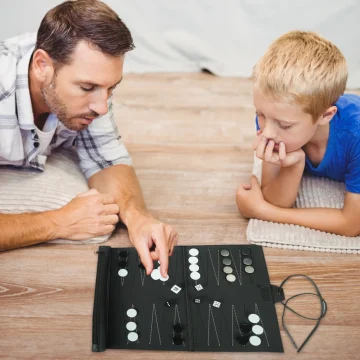 Portable Roll-Up Backgammon Set PU Leather 2