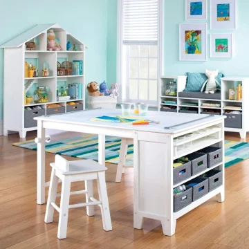 Kids Art Table Chair Set White Arts Crafts Desk 1
