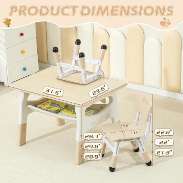 Toddler Table Set with 2 Chairs, Adjustable Height 2