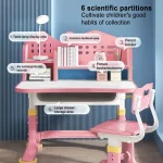 Kids Study Desk Chair Set Height Adjustable Pink 3 | PricZone