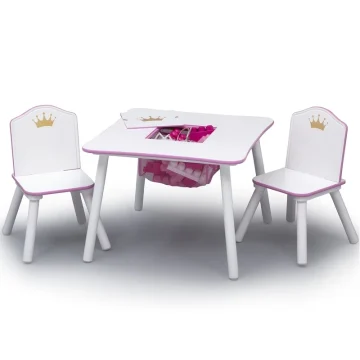 Kids Princess Crown Table Chair Set Storage Wood 2