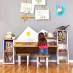 Kids Study Desk Bookshelf 2 Stools Ages 3 8 4 | PricZone