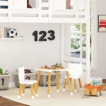 Kids Wooden Play Table Set 3 Piece White 6 | PricZone