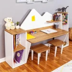 Kids Study Desk Bookshelf 2 Stools Ages 3 8 1 | PricZone