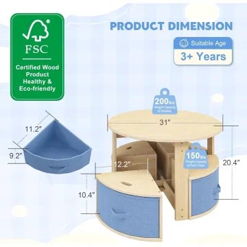 Kids Round Table Chair Set Nesting 4 Storage 2