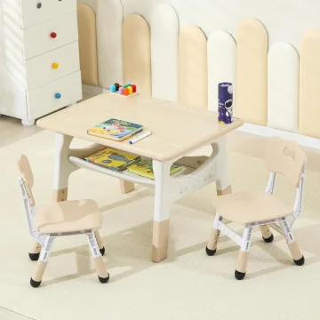Toddler Table Set with 2 Chairs, Adjustable Height 1