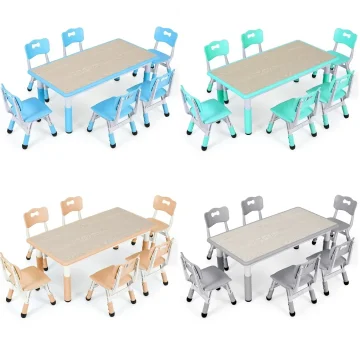 Kids Rectangle Table 6 Chairs Height Adjustable 1