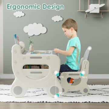 Kids Drawing Table Chair Set Art Activity Gray 2